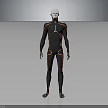 Robot Character With Modern Sci Fi Design Black Bodysuit Orange Accent Lines And Mechanical Limbs