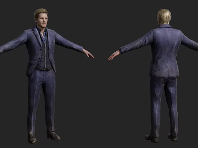 Man in Blue Suit Front and Back View 3D Model Fashion 3d model