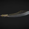 Traditional Ornate Blade With Golden Decorative Hilt Red Wrapped Handle and Carved Edge