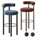 Modern Velvet Upholstered Bar Stools With Blue And Brown Seats And Metal Legs