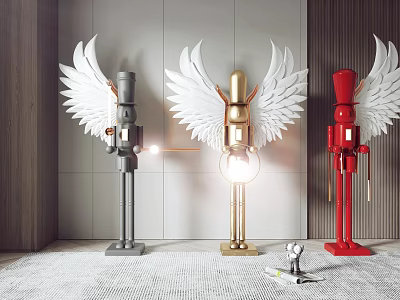 Artistic Modern Floor Lamps With White Wings In Gray Gold Red Colors For Contemporary Decor 3d model
