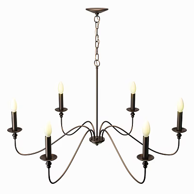 Vintage Black Metal Chandelier With Six Candle Shaped Lights And Curved Arms 3d model