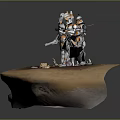 Armored Characters Standing On Rock Platform With Bones And Small Objects 3d model