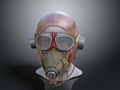Vintage Pilot Helmet With Leather Goggles Breathing Mask And Straps 3d model