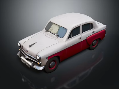 Vintage White and Red Classic Car with Retro Body Design and Shiny Finish 3d model