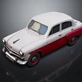 Vintage White and Red Classic Car with Retro Body Design and Shiny Finish