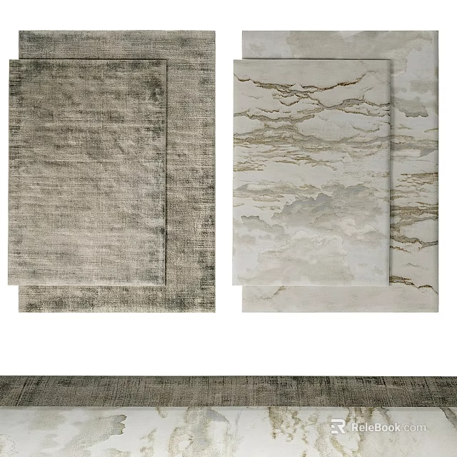 Square Rugs in Textured Gray and Ivory Marble Pattern Two Designs 3d model