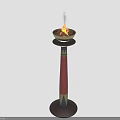 Ornamental Fire Bowl With Flame On Red And Blue Decorative Pedestal Stand