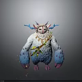 Furry Fantasy Creature Design With White Fur Blue Antlers Pink Paws And Glowing Spots