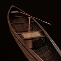 Classic Traditional Wooden Boat With Long Narrow Hull And Wooden Paddle