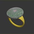 Elegant Green Round Stone Ring With Gold Band And Textured Surface
