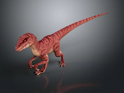 Realistic Red Velociraptor Dinosaur 3D Render In Walking Pose With Detailed Texture 3d model