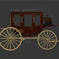 Vintage Horse Carriage With Red Body Golden Wheels And Roof Railings