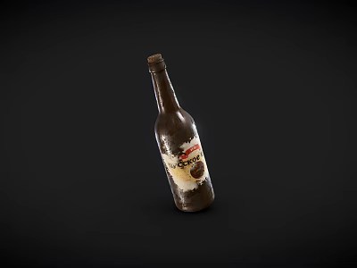 Brown Glass Beer Bottle With Label Isolated On Black Background 3d model
