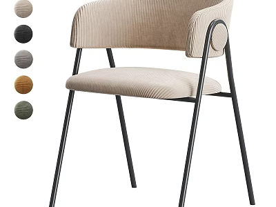 Modern Single Accent Chair With Beige Corduroy Upholstery And Black Metal Legs Multiple Color Options 3d model