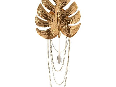 Gold Leaf Shaped Wall Light With Hanging Chains And Dangling Droplet Decor 3d model
