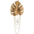 Gold Leaf Shaped Wall Light With Hanging Chains And Dangling Droplet Decor 3d model