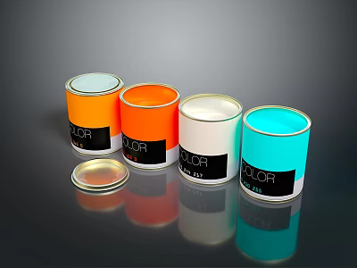 Household Paint Cans In Various Colors For Home Decoration And Use 3d model