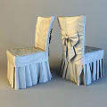 Two Light Colored Decorative Chairs With Bow And Ruffled Seat Covers 3d model