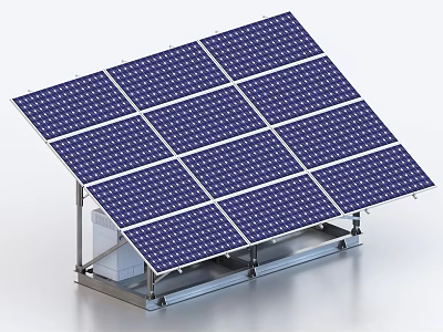Industrial Solar Panels Array With Metal Mounting Structure and Equipment Box Installation 3d model