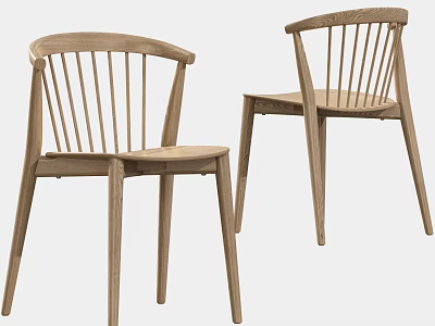 Light Wood Dining Chairs With Slatted Back And Minimalist Design Style 3d model