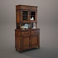 Traditional Wooden Sideboard Featuring Glass Cabinet Top Drawers And Decorative Plates