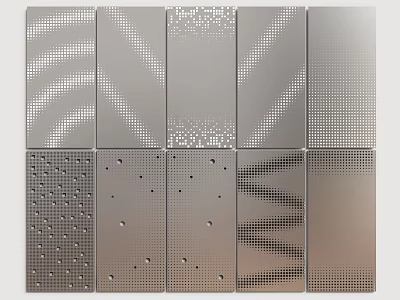 Metallic Wall Panel Design Featuring Various Perforated Patterns And Textured Surfaces 3d model