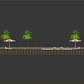 Outdoor Swimming Pool Area With Green Lawn Palm Trees Striped Umbrellas And Sun Loungers