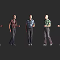Man in Different Poses Wearing Plaid Shirts and Jeans on Gray Background