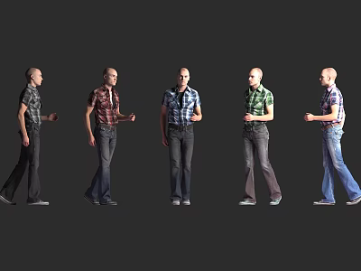 Man in Different Poses Wearing Plaid Shirts and Jeans on Gray Background 3d model