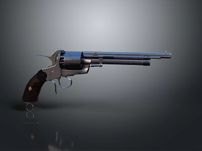 Detailed Classic Revolver With Wooden Grip Metal Body Vintage Design And Reflection On Dark Background 3d model
