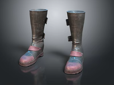 Classic Leather High Top Boots With Pink Red Sole And Adjustable Straps 3d model