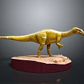 Yellow Dinosaur Model Standing on Red Wooden Base with Detailed Texture 3d model