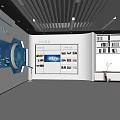 Modern High Tech Showroom With Blue Lighting Digital Screens Product Display Walls And Bookshelves