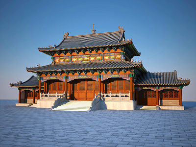 Chinese ancient building hall 3d model