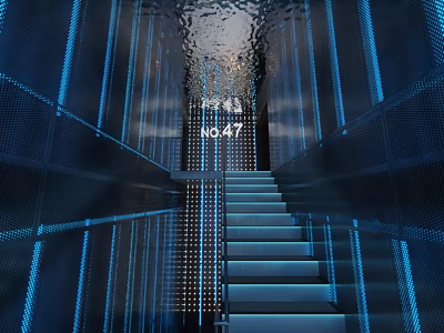 KTV Interior Design With Blue Lit Staircase And Modern Accents 3d model