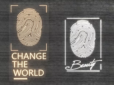 Illuminated Lighting Combinations With Fingerprint Pattern Change The World And Beauty On Wooden Background 3d model