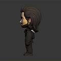 Cartoon Character Figurine with Brown Hair Black Jacket and Pants in Chibi Style