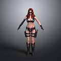 3D Female Character Model With Red Long Hair Black Bikini Top And Boots