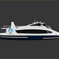 Modern Ferry With Two Level Structure And American Flag 3d model