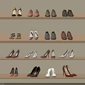 Various Styles of Shoes in Different Colors Arranged on Wooden Shelves