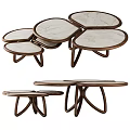 Modern Nesting Coffee Tables With Marble Tops And Wooden Curved Legs