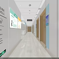 Modern Elevator Hallway Featuring White Walls Clear Signage and Informative Posters 3d model