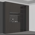 Modern Gray Wooden Sideboard Cabinet With Glass Door LED Lighting And Wine Glasses