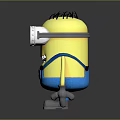 Minion Character With Yellow Body Blue Overalls Large Goggles Black Spiky Hair And Grinning Expression