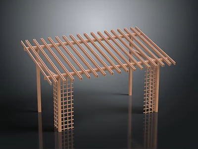 Modern Wooden Pergola Structure With Horizontal Roof Beams And Lattice Side Columns 3d model