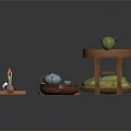 Traditional Chinese Tea Ceremony Setup With Wooden Tray Teapot Fruits And Vegetables
