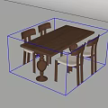 Wooden Dining Table Set With Four Chairs And Light Colored Cushions 3d model