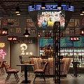 Modern Bar Interior Design With Neon Lights Bar Counter Wine Racks Posters And Large Screen