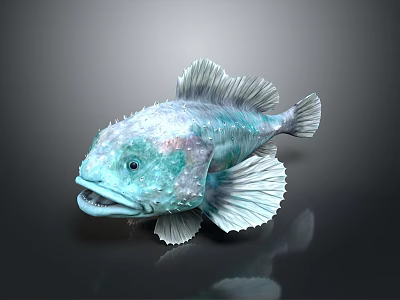 Spiky Blue And Green Fish With Open Mouth And White Fins On Dark Background 3d model